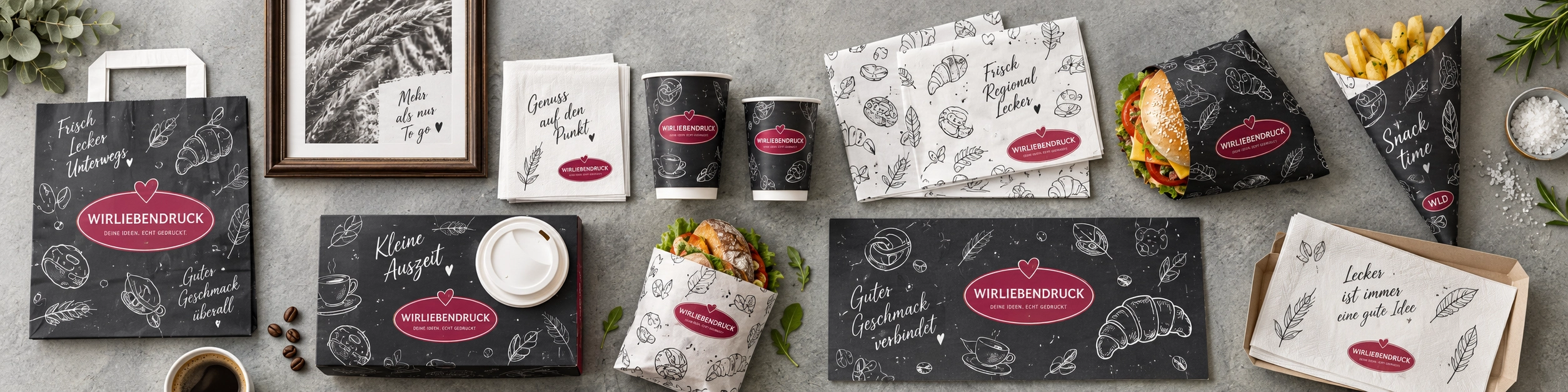 Personalisierte Druckprodukte für Gastronomie: Einschlagpapier, Tüten und Becher